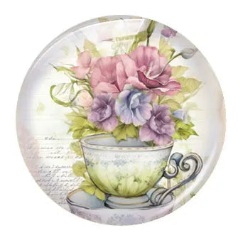 Handmade Teacup Coffee Cup Flower Photo Glass Cabochon Flatback Demo Flat Back Cameo For Diy Jewelry Making Supplies Accessories