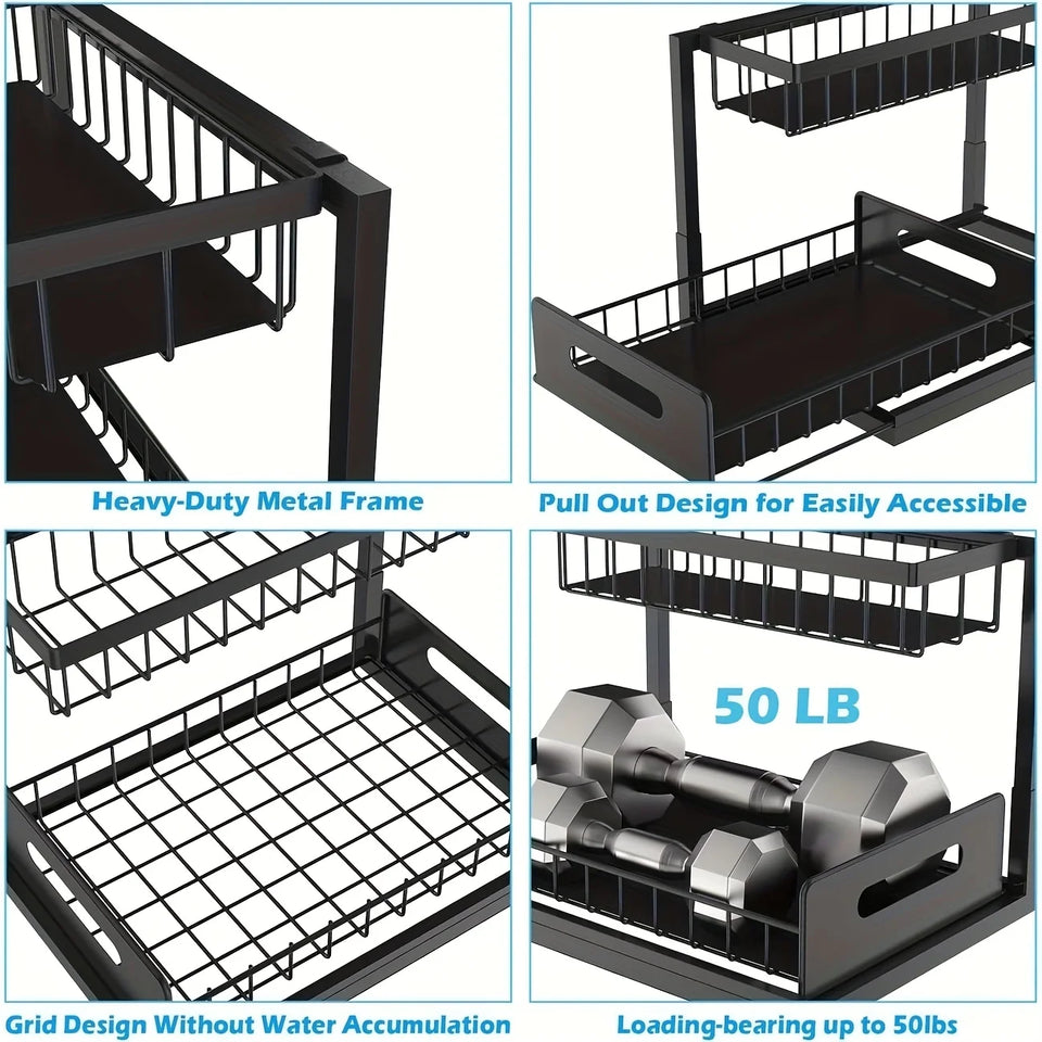 Organizer for Under The Sink on The Second Floor Featuring Sliding Drawers,Versatile Storage Rack for Bathrooms, Kitchens