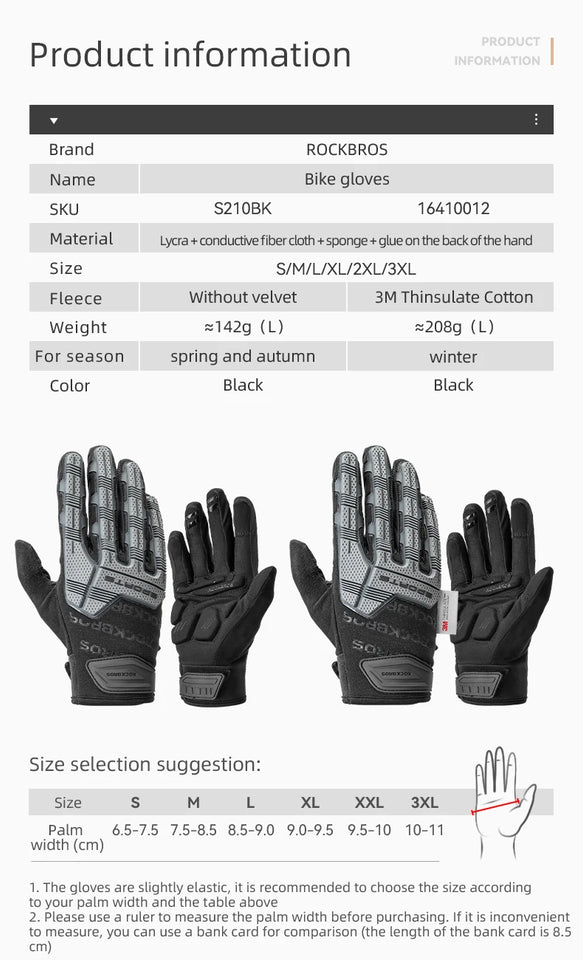 ROCKBROS Cycling Gloves Tactical Gloves SBR Thickened Pad Shockproof Breathable GEL Bike Motorcycle Winter Warmer Full Finger