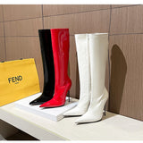 Knee-High Modern Boots Pointy Toe Women Shoes 13cm Ultra Thin Steel High Heels Metal Heel Calf Boots for Women Fun Shoes Size 46
