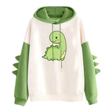 Winter Cute Dinosaur Cartoon Hoodie Women Fashion Sweatshirt Casual Print Long Sleeve Korean Style Splice Tops Kawaii Clothes