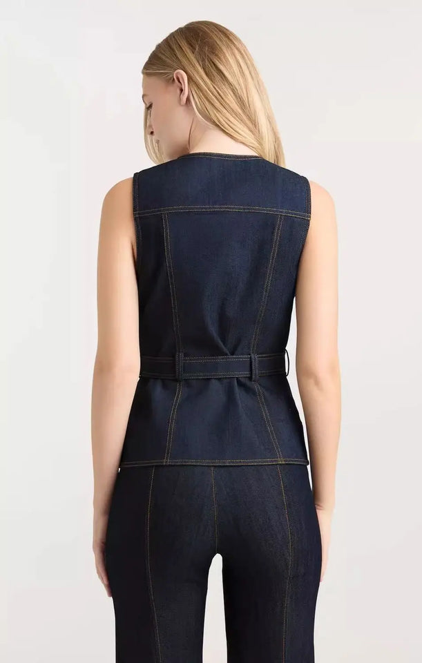 Denim suit spring and summer tops for women 2026 new style simple and elegant high-end denim fashionable style vest
