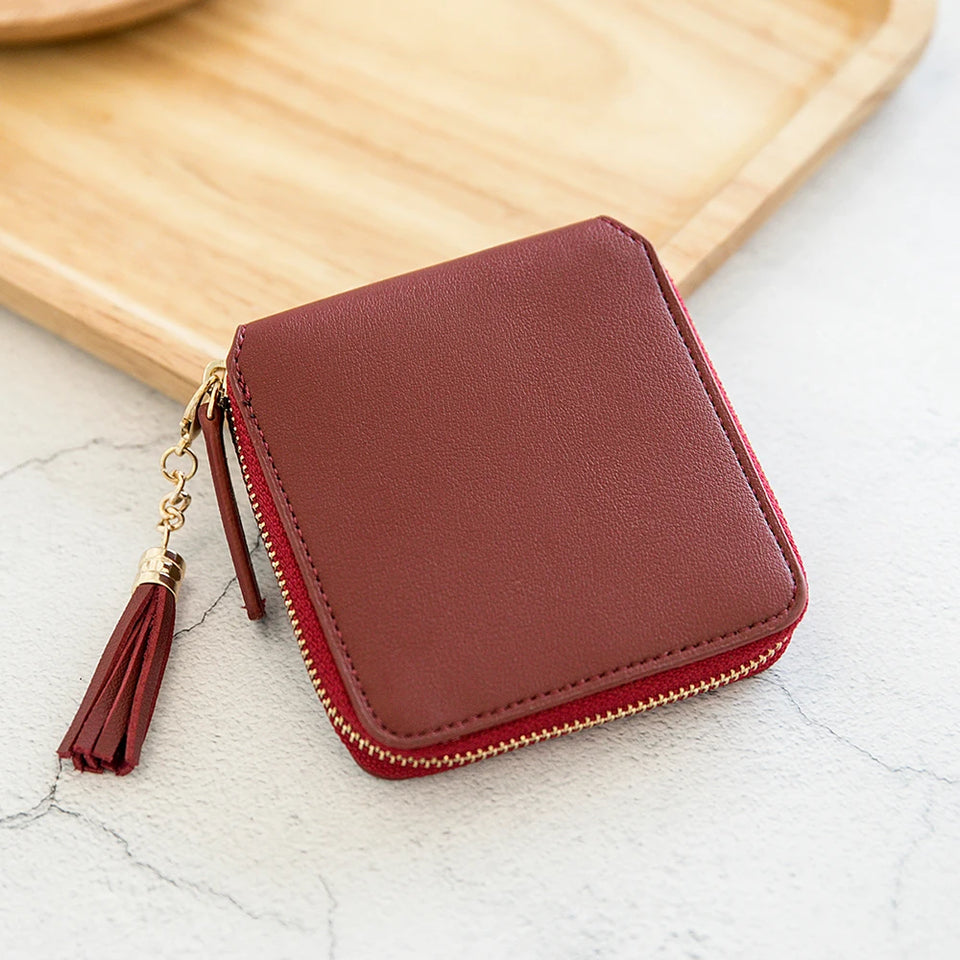 Women's Fringe Square Zipper Purse, Short Money Clip, All Simple Card Bag, Multi-functional Fashion Purse, New, 2024