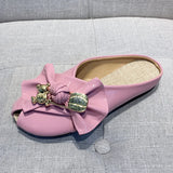 Women Slippers Gold Chain Bear Half Slippers Female Flats Sandals Brand Mullers Plus Size Summer Women Shoes Fashion Bow Slipper