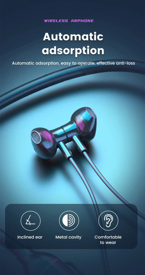 VIKEFON Wireless Earphones 5.3 Neckband Headphones Gaming LED Display Stereo Sports Headset Halter Waterproof Magnetic Earbuds