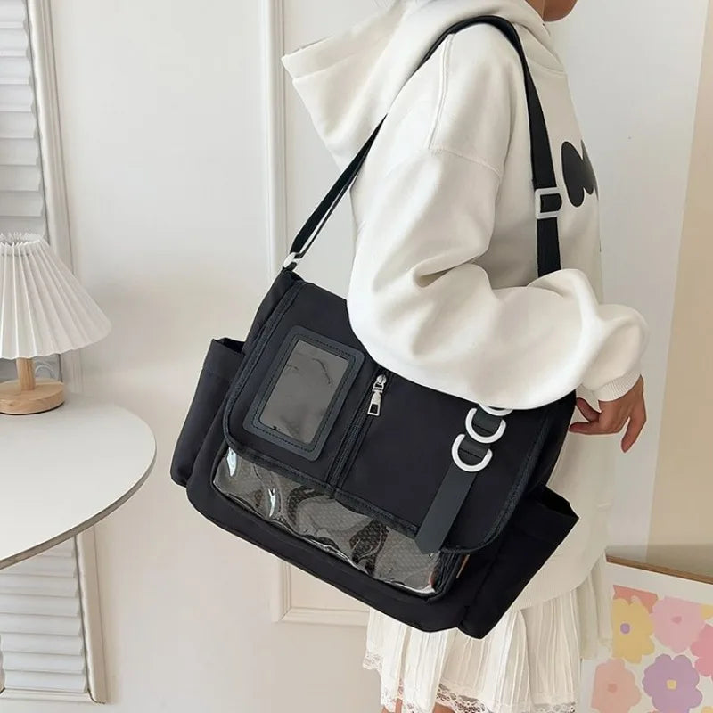 Y2K Japanese Harajuku School Bags for Teenage Girls New Transparent Itabag Crossbody Bag DIY Badges Display Plate Ita Bag