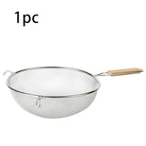 Stainless Steel & Wood Dual Handle Strainer Spoon. 30x17cm, for Pasta, Dumplings, Skimming, Durable