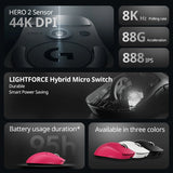 Logitech G PRO X SUPERLIGHT 2c wireless gaming mouse, 51g, HERO 2 sensor supports up to 44000DPI and 888IPS, 8KHz