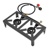 Portable Double Burner Outdoor Gas Stove Propane Cooker with Adjustable 0-10Psi Regulator Hose for Patio Camping, BBQ, Home
