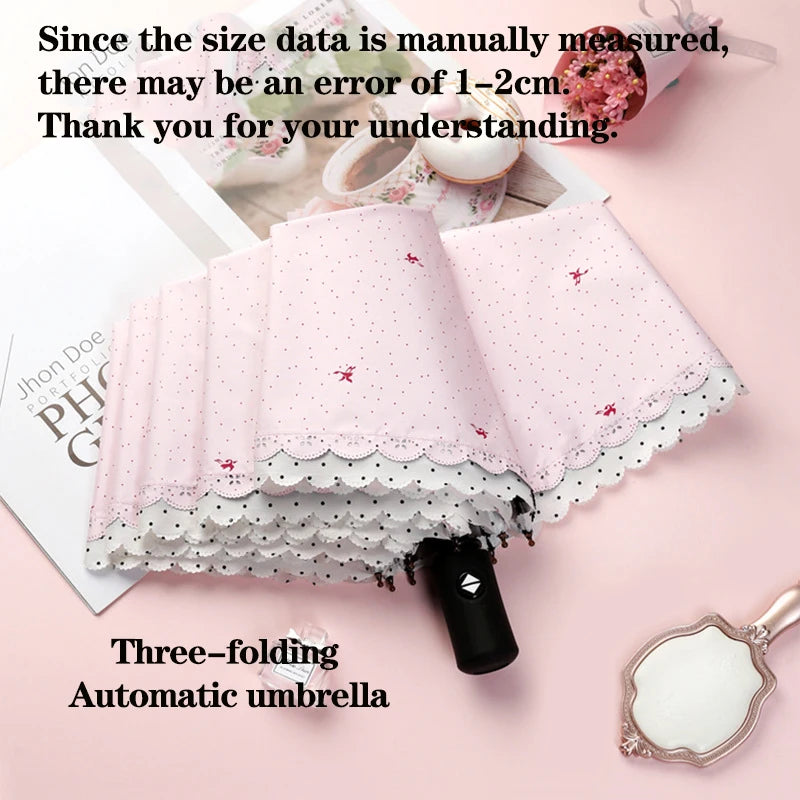 Women's Umbrella Lace Fashion Folding Umbrella Sunshade Umbrella Wind and Rain Resistance Travel Foldable Portable Student Gift