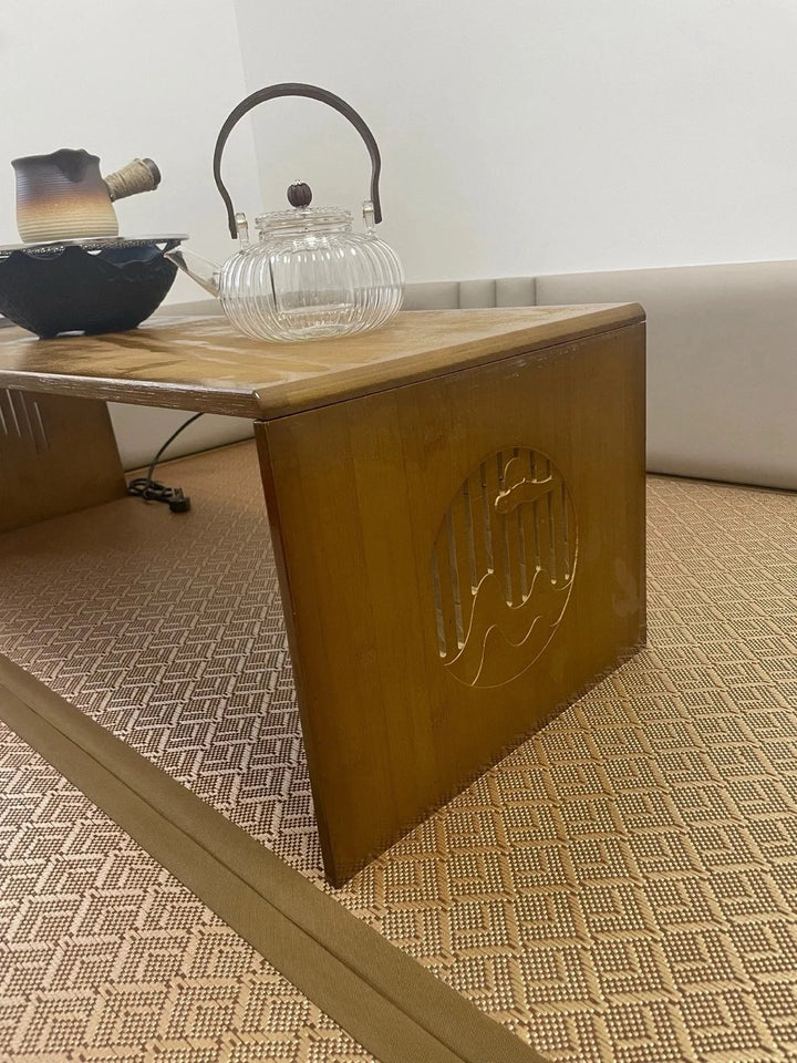 Japanese Style Pure Bamboo Foldable Coffee Table Real Wood Tatami Low Sitting Floor Mat Small Tea Table Window Seat Table