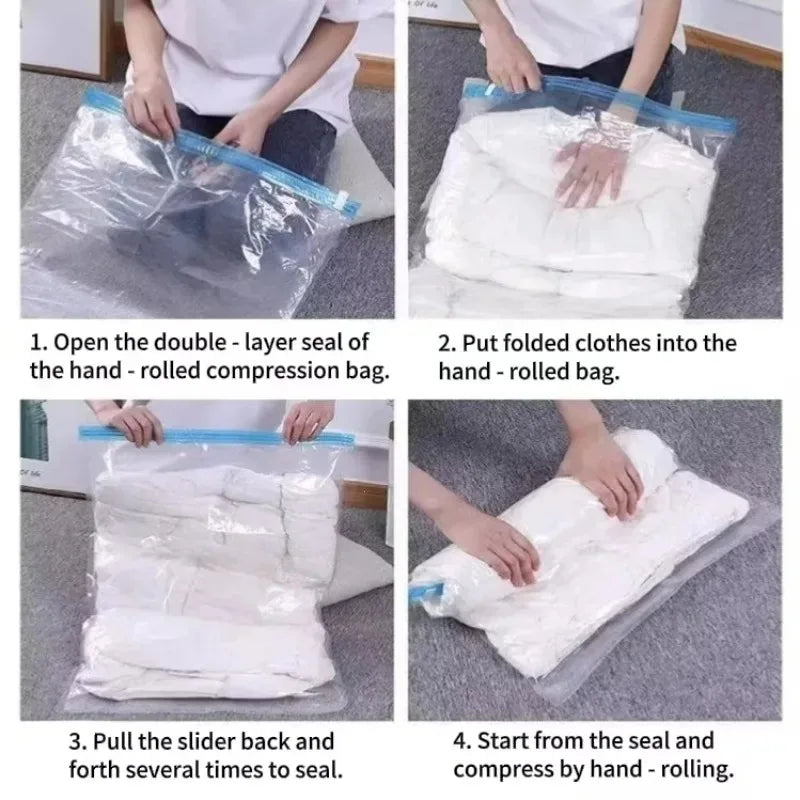 Compression Bags No Vacuum Needed,Travel Camping Essentials Vacuum Bags for Luggage Packing Roll Up Space Saving Storage Bag