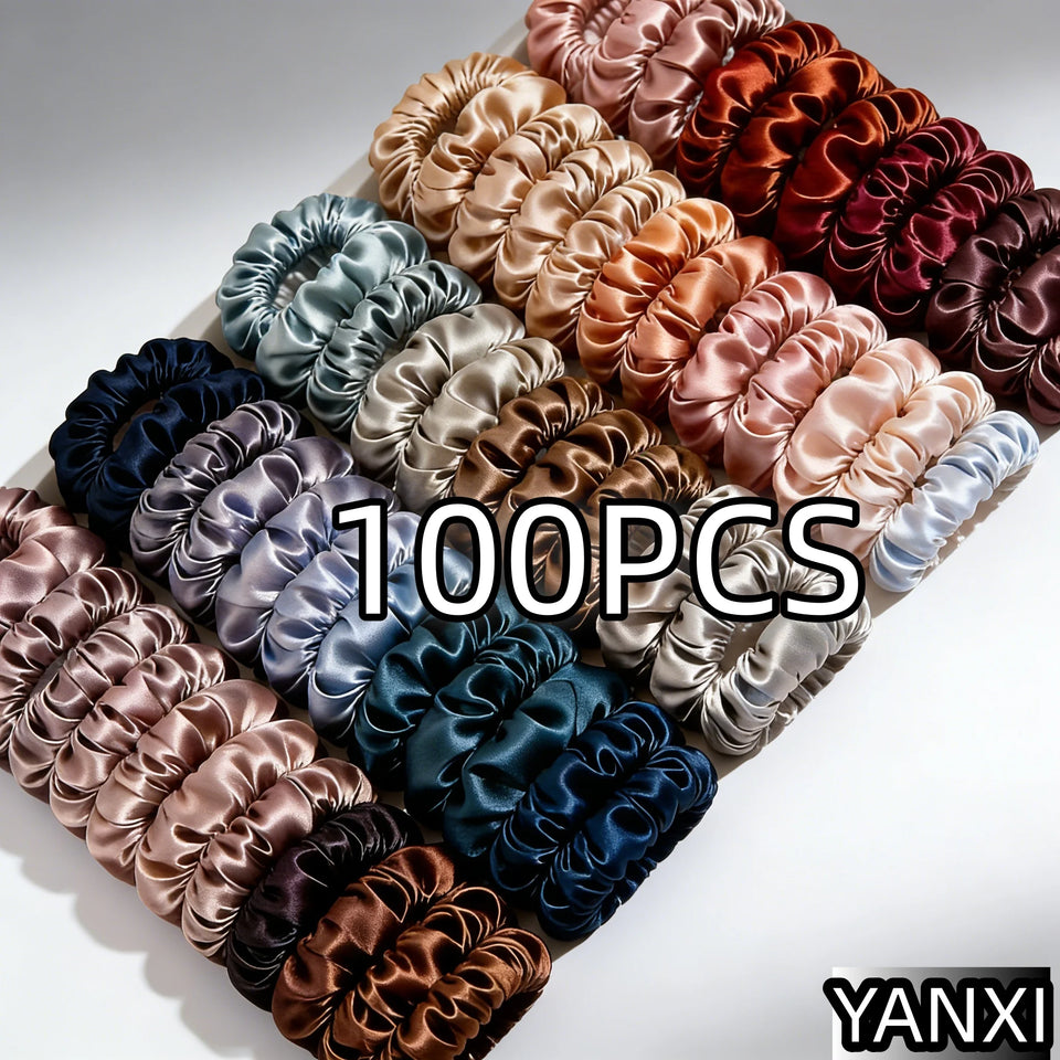 1/30/60/100pcs bulk satin scrunchies 100colors  women small 6.5cm headwear hair ties accessories casual cute black coffee