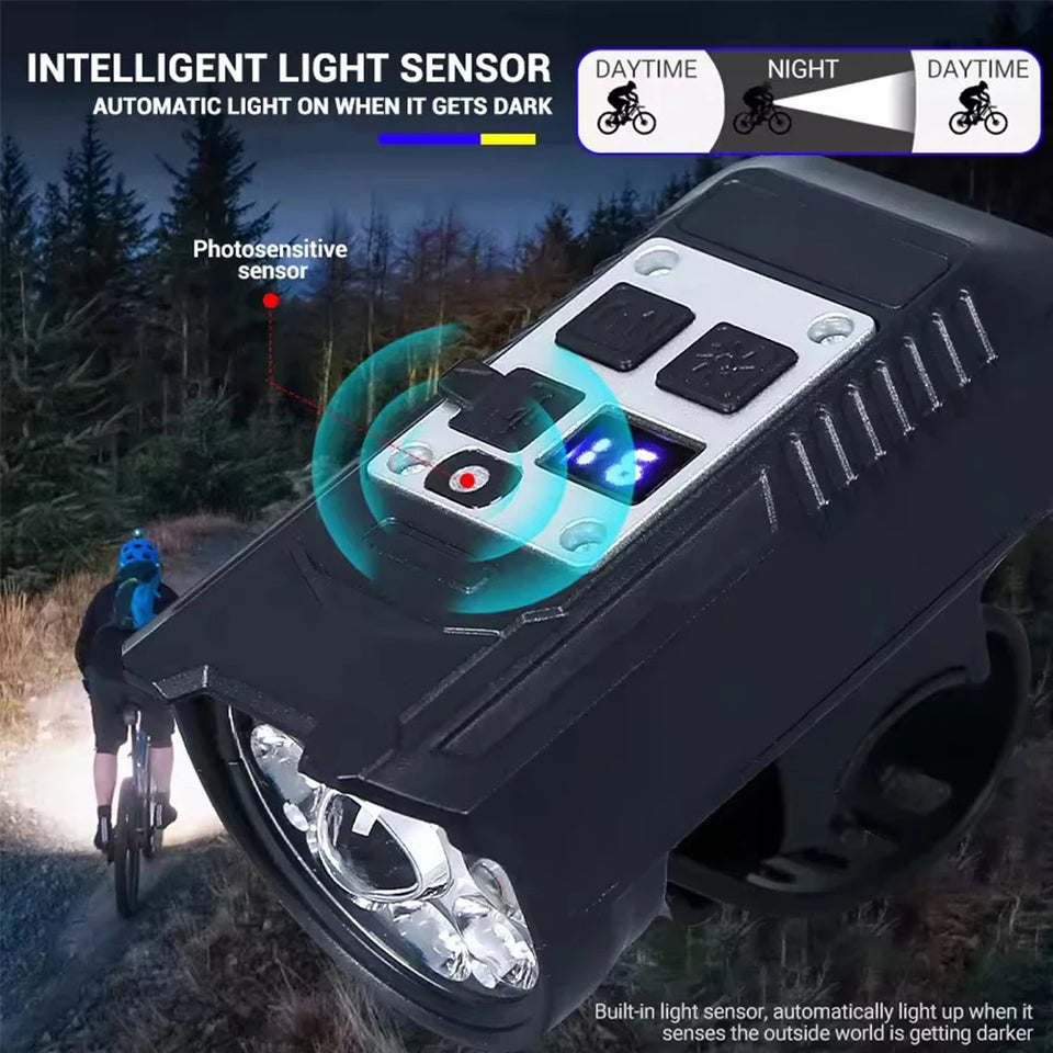 9LED Bike Light Type-C Rechargeable Bicycle Front Lights Intelligent Sensor MTB Flashlight Bike Headlight for Cycling Front Lamp