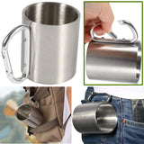 Stainless Steel Mountaineering Water Cup Button Coffee Camping Mug with Carabiner Handle Climbing Hiking Backpacking Travel Cups