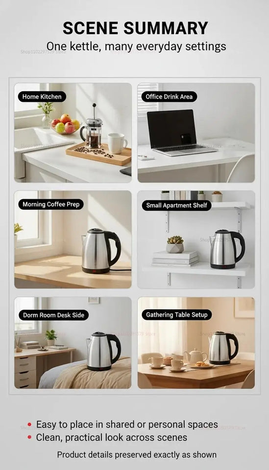 Electric Kettle 304 Stainless Steel Durable Portable Water Boiler Pot Fast Boil for Home During  Electric Water Kettle for Home