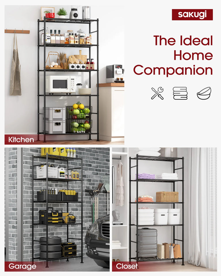 5-Tier Storage Shelves, Heavy Duty Metal Shelving Unit, 1000lb Capacity, Garage Pantry Organizer, 33"x12.6"x72" Black