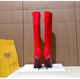 Knee-High Modern Boots Pointy Toe Women Shoes 13cm Ultra Thin Steel High Heels Metal Heel Calf Boots for Women Fun Shoes Size 46