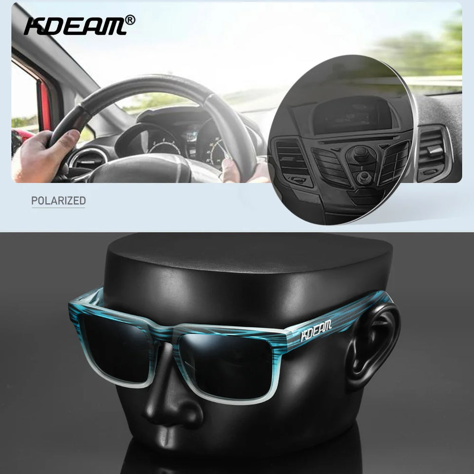 KDEAM New Arrivals Fashion Square Polarized Sunglasses For Men And Women Fishing Sun Glasses Colorful Lens With Hard Case
