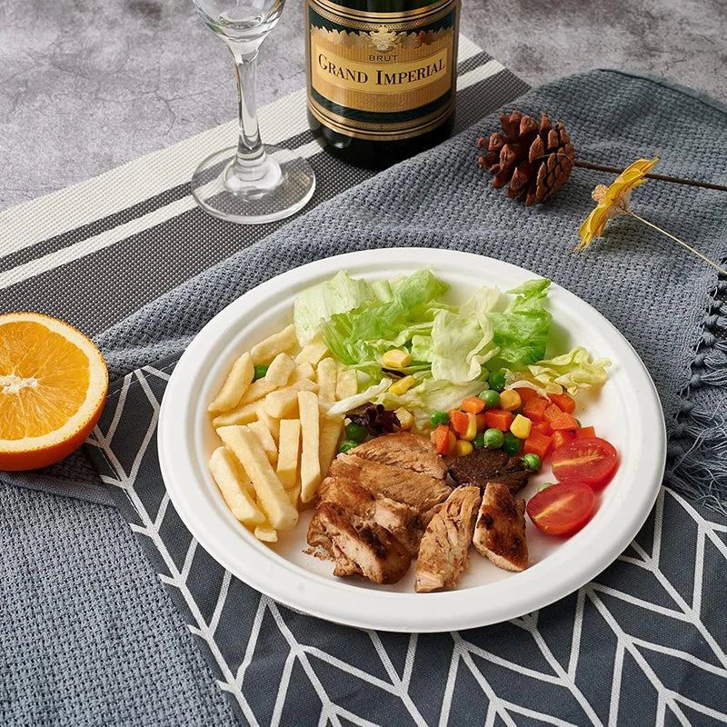 Commercial Bulk Dinner Plates, Thick & Leak Resistant. 50 Pcs, 9 Inch/23cm, Cost Effective