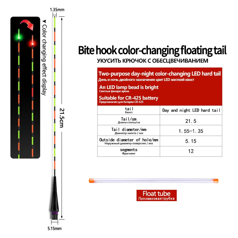 1PC LED Gravity Sensor Float Tail+1 Tube LED Light Buoy Color Change Tail Luminous Ocean Electric Fishing Tackle Accessories