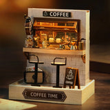 Coffee Shop Wooden Mini Doll House DIY Small House Kit  3D Puzzle Assembly Toy Miniature Dollhouse With Furniture Lighting Gifts