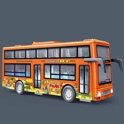 Children Inertia Pull Back Vehicles Toy Double Decker Sightseeing Bus Open Door Lights Music Die Cast Vehicles Toys for Boys