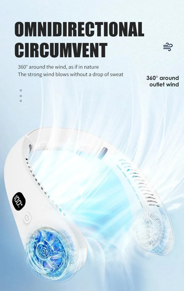 Mini Fan Silent Neck Hanging Fan Usb Portable Bladeless Rechargeable Led Digital Display Electric Air Cooler Summer Sports Fan