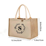 Large Capacity Ladies Tote Bag, Letter Printing Faux Linen Button Handbag, Portable Travel Storage Travel Bag