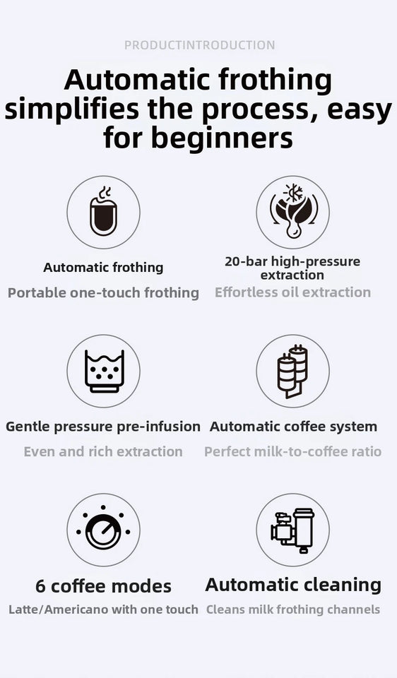 220V Touch Screen Coffee Machine for Home 20Bar Espresso Maker with Milk Frother Automatic Coffee Brewer Energy Saving