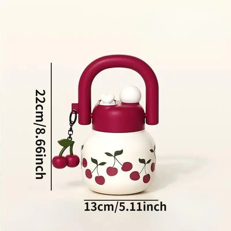 Cute Cherry Water Bottle with Straw, Portable Large Capacity Travel Mug, Ideal Coffee Cup for On-The-Go Hydration