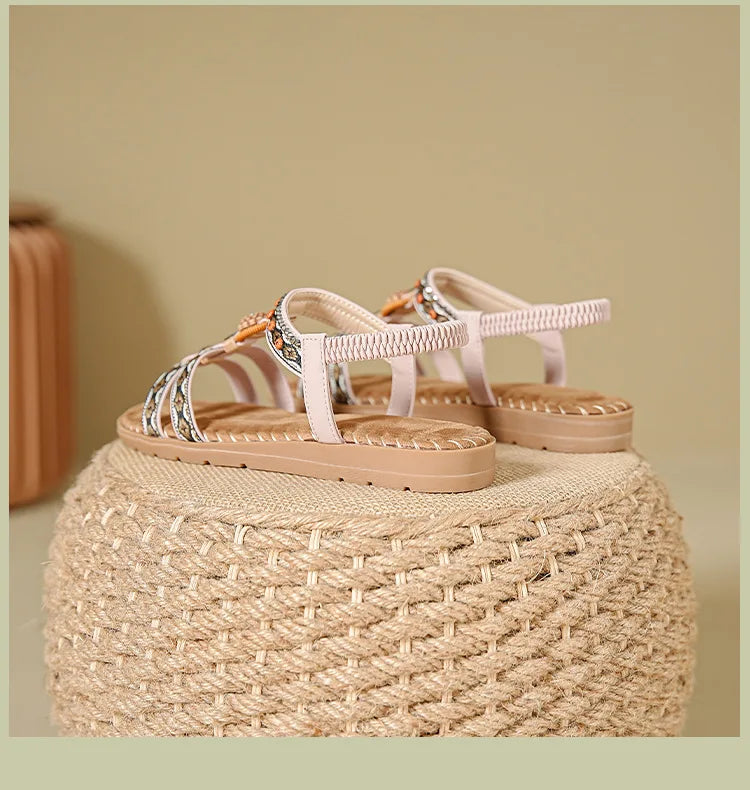 Women's sandals summer bohemian one line elegant slimming anti slip comfortable daily vacation flat beach shoes