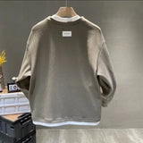 Male Sweatshirt No Logo Overfit Y2k Vintage Loose Clothing Deals Welcome Deal Cheap Luxury Cotton Men's Pullover Fake Two Piece