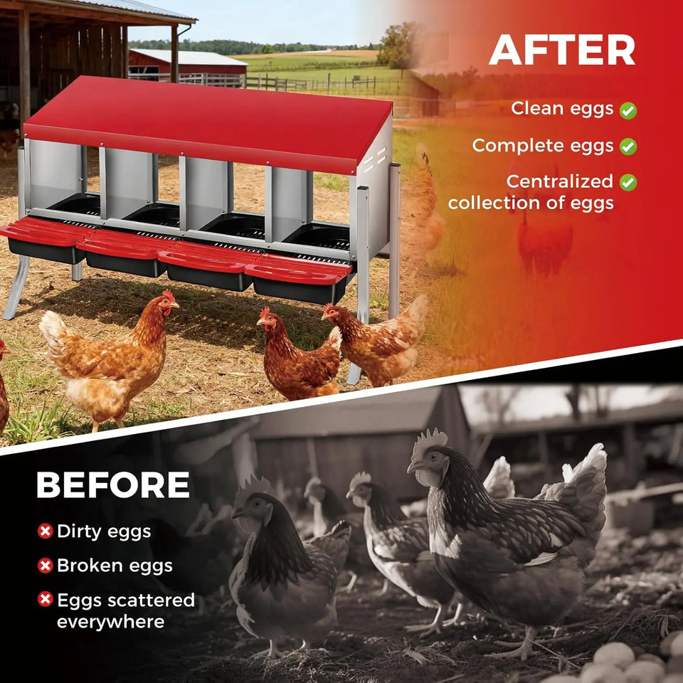 Multi-Compartment Metal Chicken Nesting Box Automatic Roll-Out Egg Collection Waterproof Steel Laying Box for Hens Ducks Rabbits