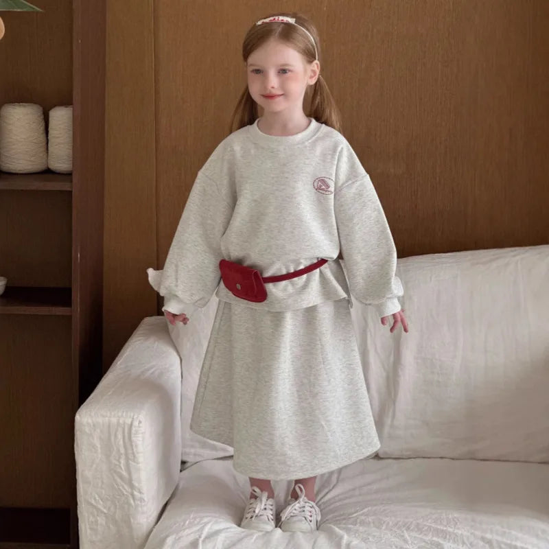 2025 Autumn Winter Girls' Outfit Vacation Children Letter Print Sweatshirt 2piece Set Skirt Casual Pullover Top 3y-10y Suit