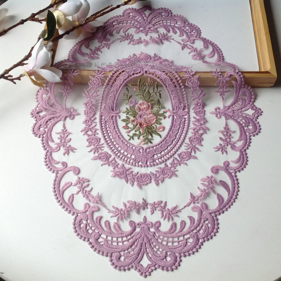 New Oval Lace Embroidery Table Place Mat Ins Christmas Pads Cloth Placemat Cup Coffee Tea Coaster Doily Kitchen Table Decoration