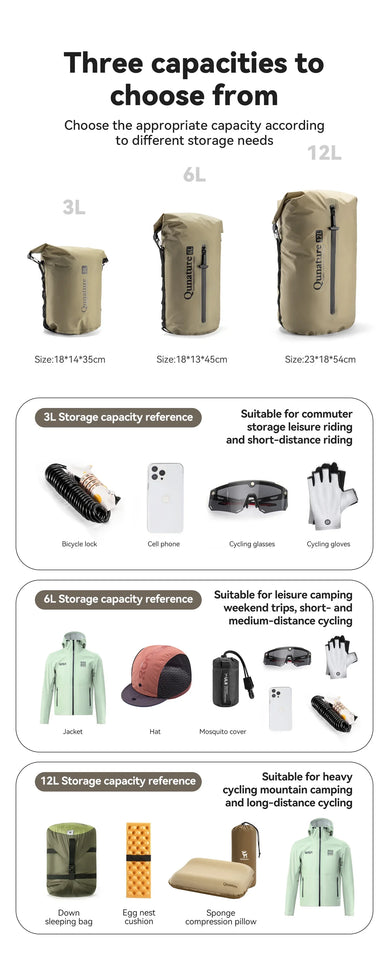 Qunature Bikepacking Bicycle Mount 3/6/12L Waterproof Bag Set Lightweight Durable Shelf Holder for Road Bike Mtb Cycling