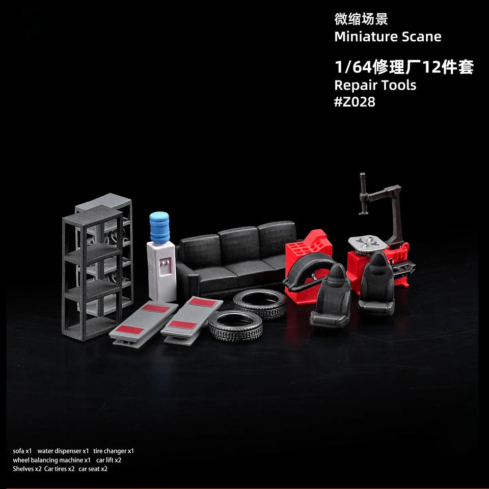 Diorama 1/64 Car Parking Lot with LED Lighting Japanese Commercial Building Model Scene Garage Display Model US
