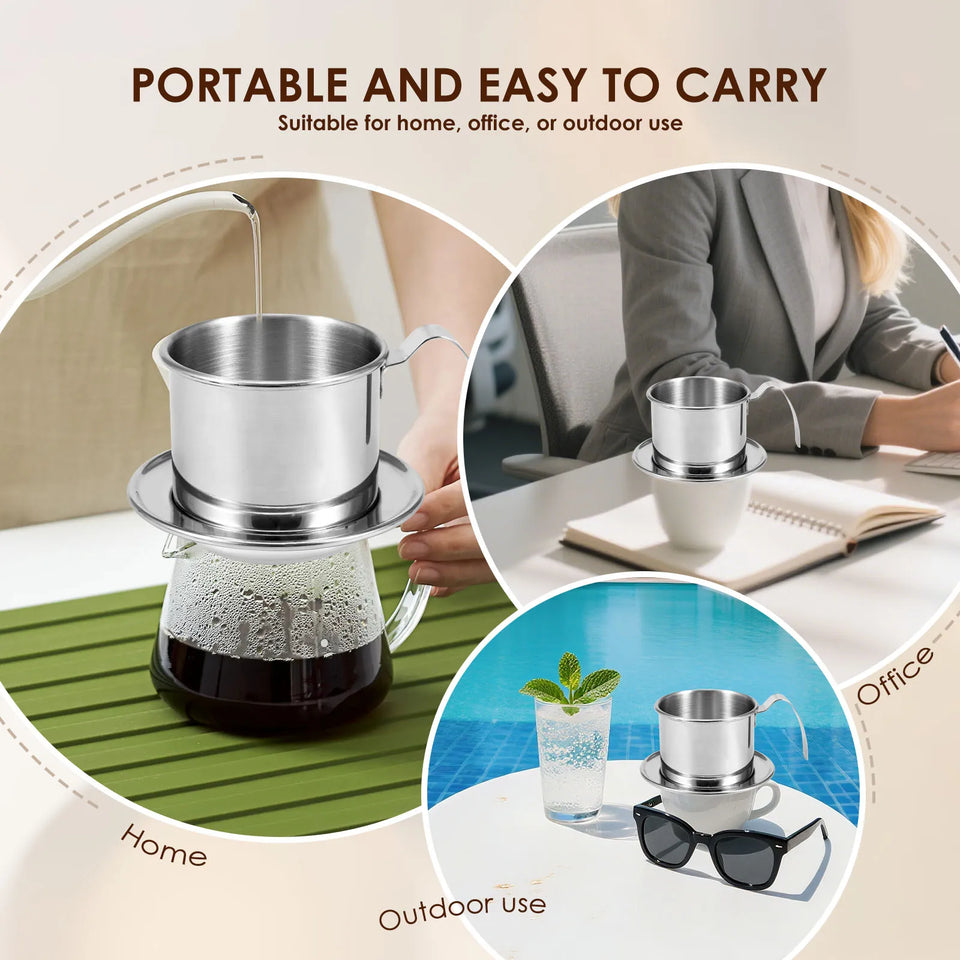 Vietnamese Coffee Filter Stainless Steel Phin Drip Coffee Pot Press Maker with 100pcs Filter Paper for Home Restaurant Travel