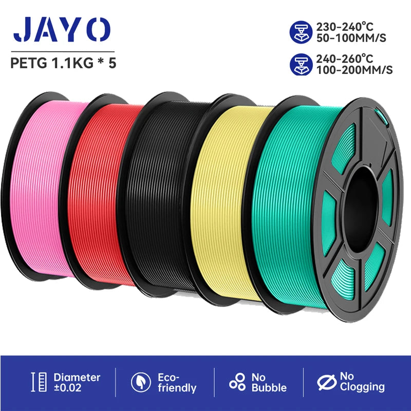 JAYO filaments petg 5Rolls Mixed colors 3D Printer Filament 1.75mm 100% No Bubble FDM 3D Printer Materials DIY Gift 1.1KG/1rolls
