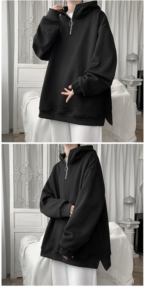 Turtleneck Hoodie Zipper Pullovers Streetwear Hip Hop Hooded Sweatshirt Men Clothing Korean Couples Harajuku Coat