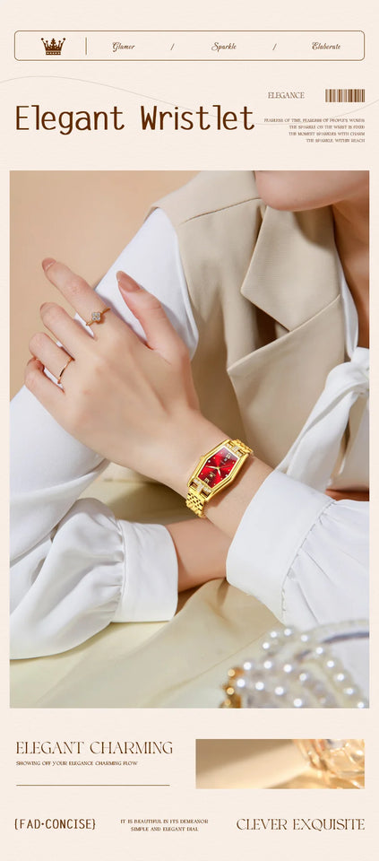 OLEVS Brand Casual Stainless Steel Female Wristwatcch Relogio Feminino Luxury Gold Red Quartz Ladies Watch Fashion Women Watches