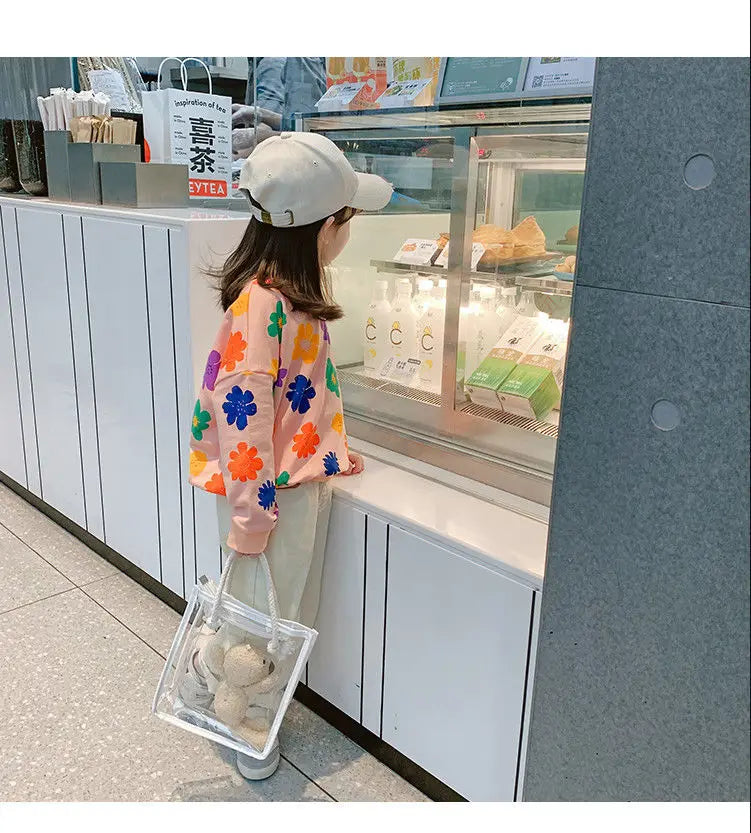 Spring Autumn Baby and Girls Sweet All-Over Flowers Sweatshirt School Kids Outfit Pullover Tops Child Workout Jumper 1-12 Years