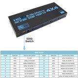 HDMI-compatible Matrix Switch 4x4, 4K Matrix Switcher Splitter 4 In 4 Out Box with EDID Extractor and IR Remote Control