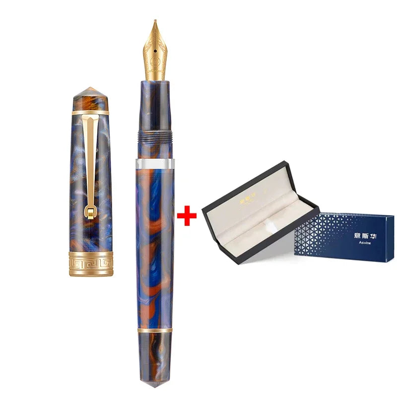 Smooth Asvine P20 Piston Filling Fountain Pen Acrylic Beautiful Patterns EF/F/M Nib with Golden Clip Writing Office Gift Box Pen