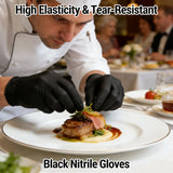 100pcs Disposable Black Nitrile Gloves Powder-Free Latex-Free Tear Resistant for Food Handling Kitchen Cooking Cleaning