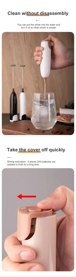 Electric Milk Frother Handheld Coffee Foam Maker 12000RPM Stainless Steel Whisk Portable Easy Clean Battery Operated