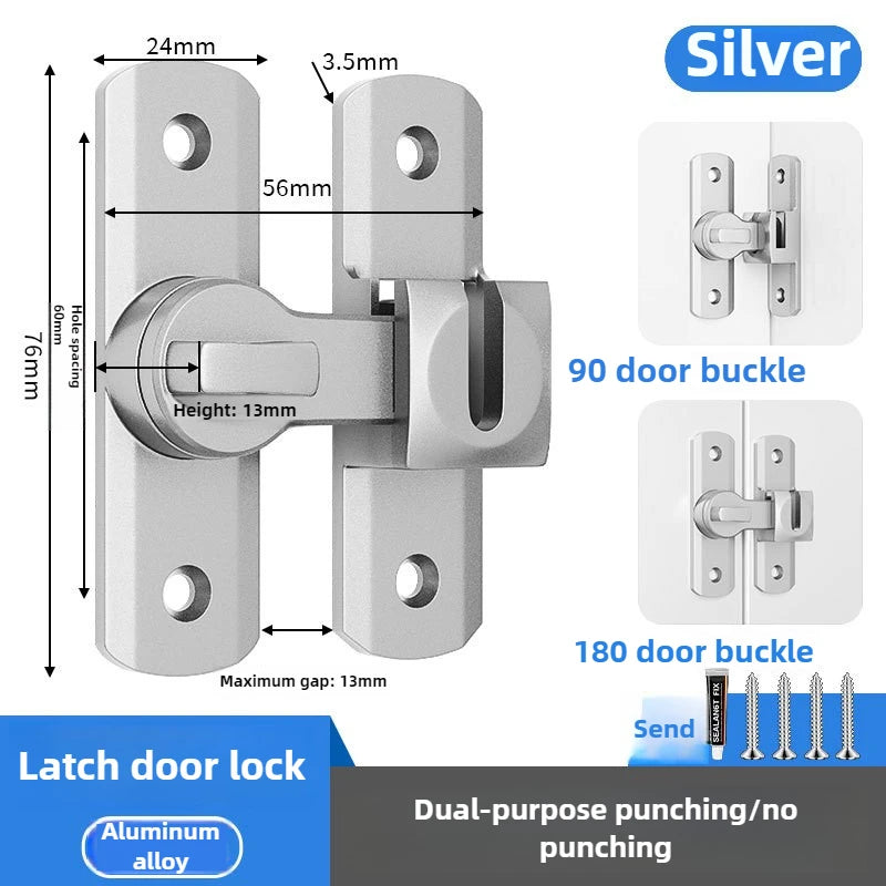 1pc Security Door Lock Handle Commercial Residential Grade Anti-Pick Lock with Adjustable 90°/180° Slide Indoor Outdoor Use