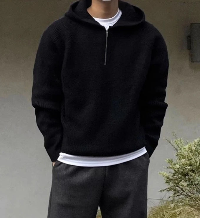 Men's Hooded Sweatshirt Knitting Solid with Zipper Male Hoodie Clothing Deals Cotton 90s Vintage Luxury Y2k Emo Tops Simple Warm