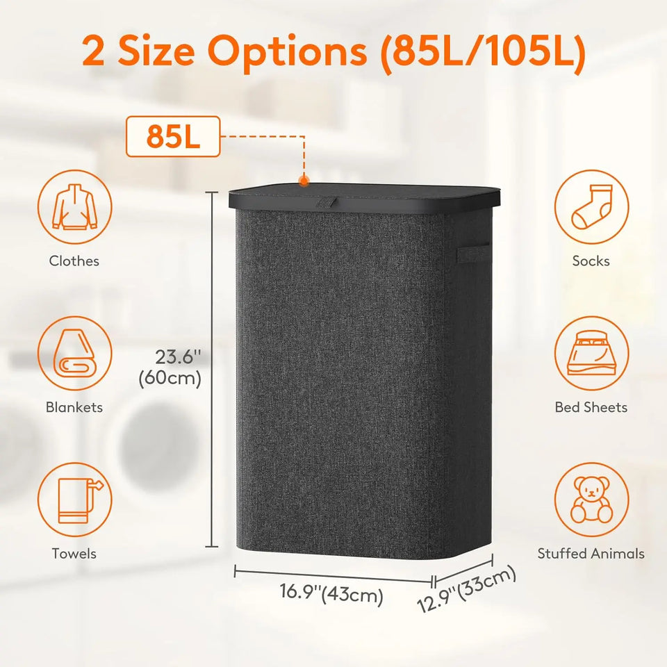 85L Laundry Hamper with Handles Inner Bag Plastic Frame Good Support Large Capacity Dirty Clothes Basket